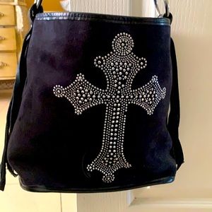 Black suede purse with silver studs